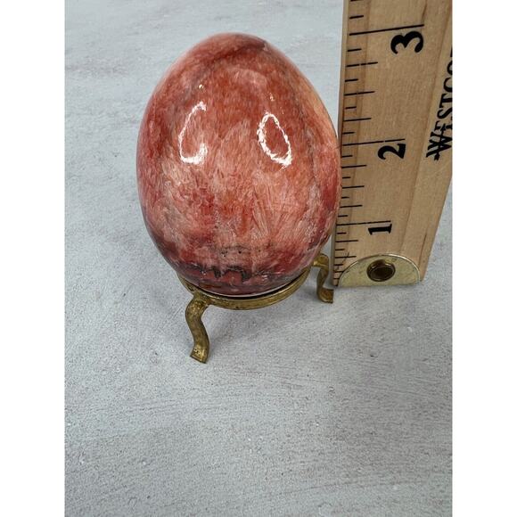 Home Decorative Elegant Table Centerpiece Red Stone Egg with Brass Stand - Picture 7 of 8